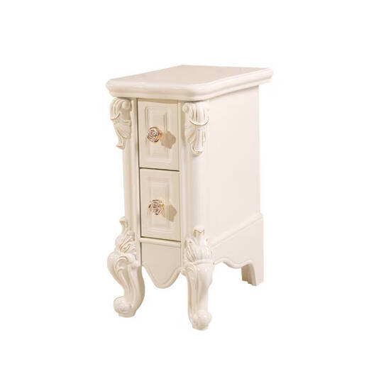 
European-style mini bedside table simple narrow storage cabinet small bedside cabinet storage cabinet two-pull small cabinet pastoral telephone table 9866 ivory white gold scribbling whole installation