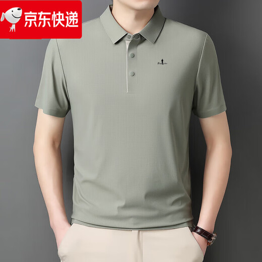 比音勒芬奥莱2025年夏季新款翻领POLO 衫男士薄款短袖t恤纯色半袖 岩灰 BY-15810 3XL 175-190斤穿