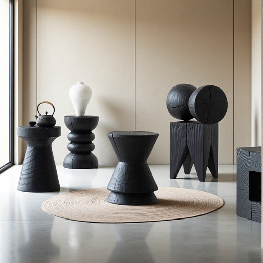 El mágico estilo wasaki muelle de madera sólida bancos de troncos carbonizados B&B Sala de estar Sofá Sofá Varios adornos Tallado de raíz J Style 3884
