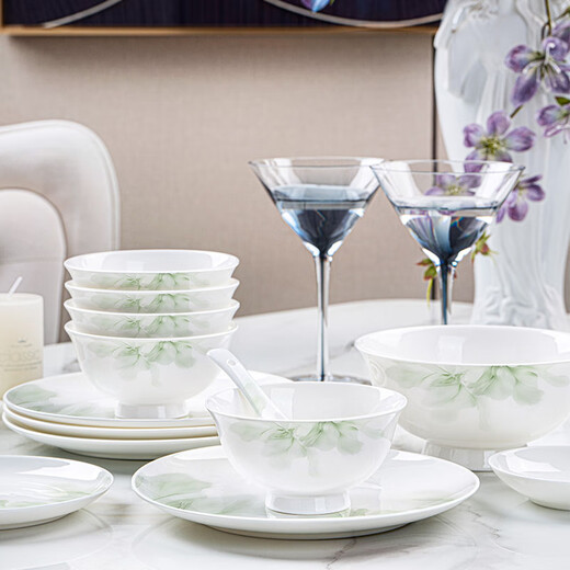 NINE CRANES high-looking Jingdezhen bowl set household bone china simple bowl and plate underglaze color combination bowl household tableware complete set
