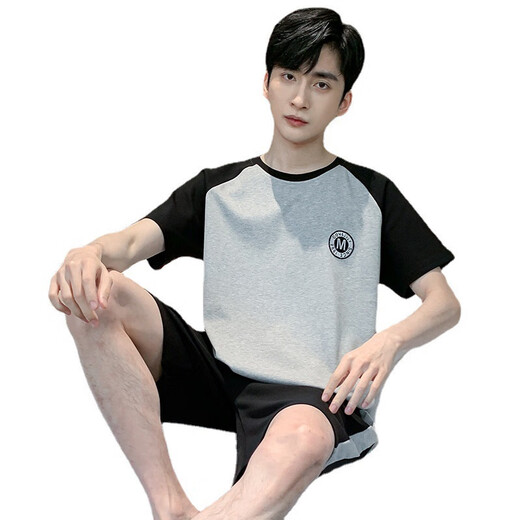 珂娅黛夏季男士短袖睡衣薄款棉质休闲加大码青少年家居服男宽松套 D9928 L 男
