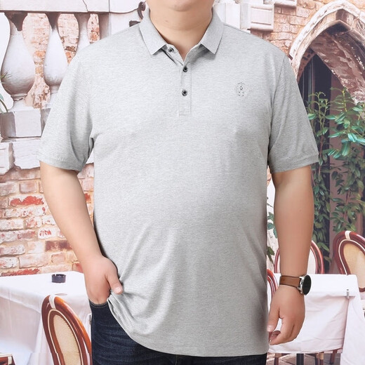 Romon (Romon) 280 plus Fett plus großer Fettmann-Fett-Mann-Herren-Kurzärmel-Sommerhemd-Kragen T-Shirt hübsches Druck, damit es schlanker Papa 9920 Grau 3xl 190 3x (180-200) aussieht
