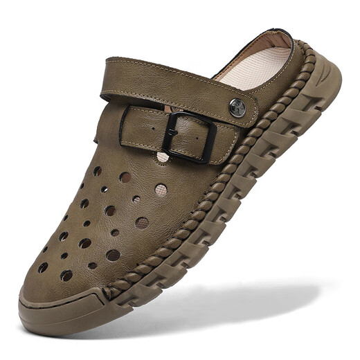 Außensandalen Männer 2025 Neue Baotou -Sandalen Herrenschuhe mit atmungsaktivem, weicher Sohle reiner Mikrofaser -Leder -Sandalen Khaki [Mikrofaserleder A675] 42