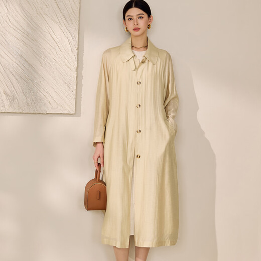 
ROEYSHOUSE French Temperature Acetate Trench Coat for Women 2025 Autumn New Intellectual Khaki Medium-length Jacket 12593 Khaki (delivery belt) M