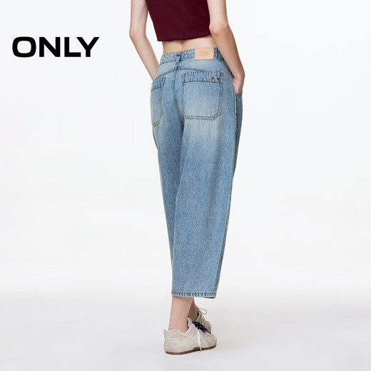 ONLY2025 summer new pure cotton loose boyfriend pants tapered pants cropped jeans women 125349006 J33 350 wash jeans blue S S standard pants length
