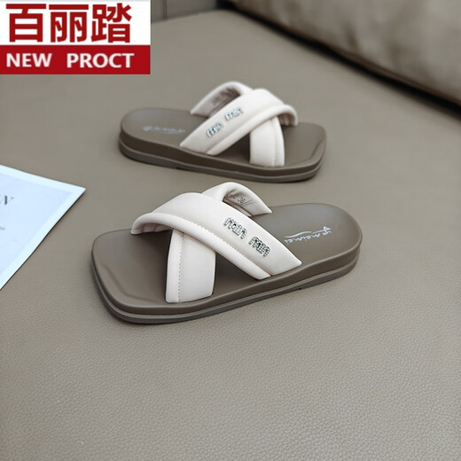 Belle Summer Comfort Slippers для женщин 2025 Новые интернет-знаменитость Flat Sandals Женская обувь универсальная кросс-сандалии с мягким набором бежевые Zn9732 39