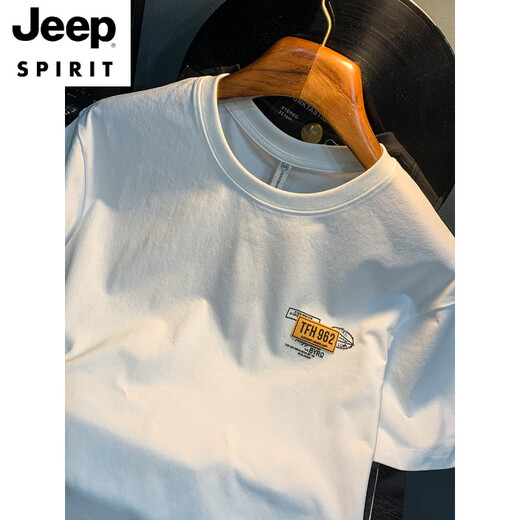 JEEP SPIRIT white T-shirt men's summer new high-end trend printed T-shirt American light luxury Xinjiang cotton comfortable short-sleeved T-shirt White vest [HJ9906-1 sleeveless] M suitable for 90-108Jin [Jin equals 0.5 kg] wear