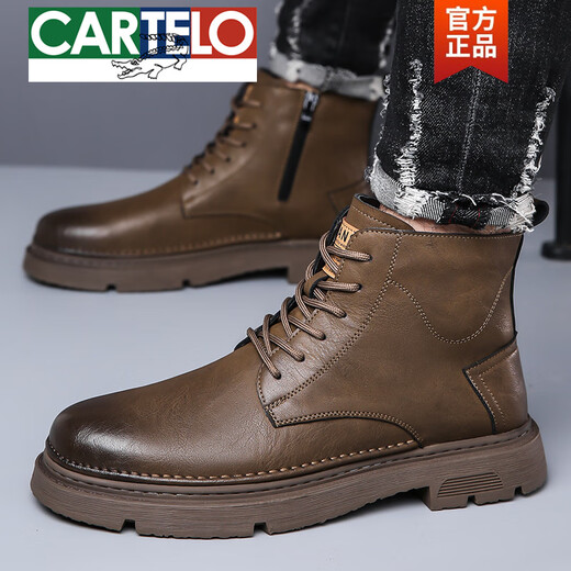 Cartelo New Martin Boots 2025 Herbst- und Winter -Herrenschuhe Retro Work Stiefel warm und samt hoher Top -Baumwollschuhe echte Leder -Lederstiefel GX9759 Black 38