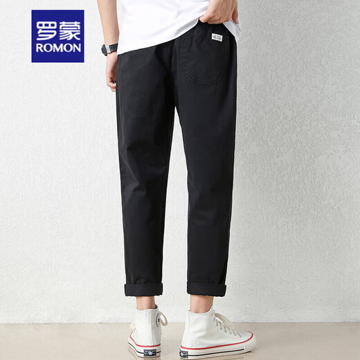 
ROMON high-end cotton casual pants for men 2025 summer thin versatile sports straight pants summer loose gray nine 9904 gray green 3XL size 36