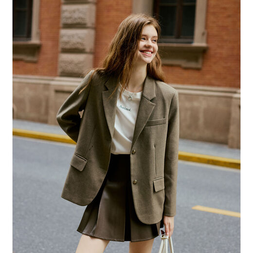 KUHNMARVIN American retro tan suit jacket for women 2025 autumn new shoulder pad silhouette commuter suit K38257 tan S