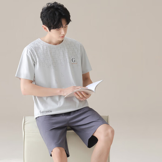 恒源祥纯棉睡衣男夏季薄款套头短袖短裤男士家居服两件装全棉透气 16790 L 170/L