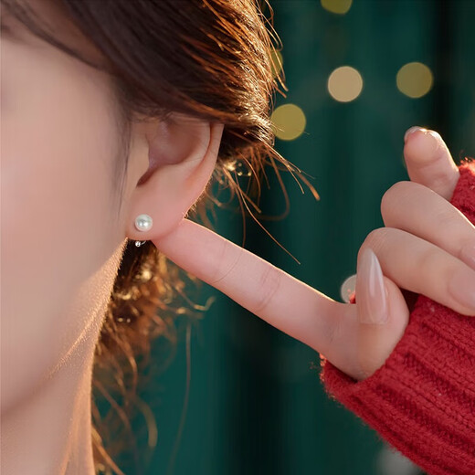 Chinese Gold Pure Silver Pearl Earrings Women's Freshwater Pearl Earrings for Ear Piercing and Anti-falling Silver Earrings Wedding Anniversary Gifts for Wife Pure Silver Pearl Earrings Jingsuda