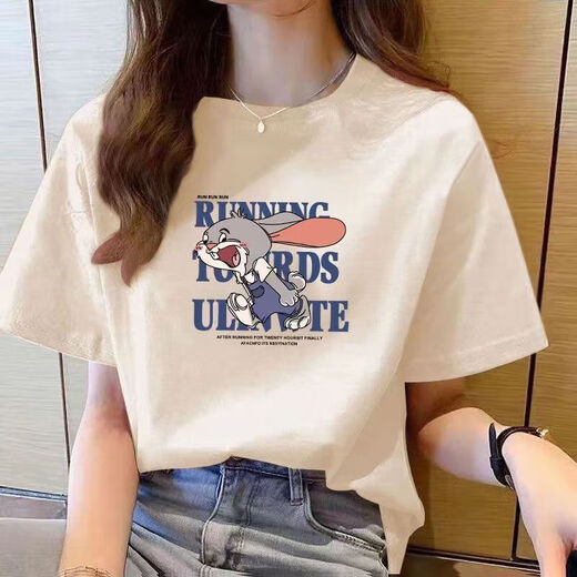 
220g pure cotton short-sleeved T-shirt for women 2025 summer loose and versatile round neck straight shoulder printed top T-shirt B701YL 496 dark green M