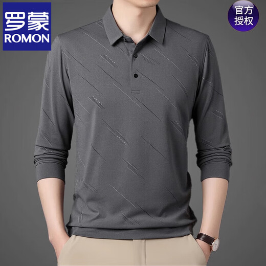 罗蒙（ROMON）春秋季冰丝男士t恤长袖2025新款中年休闲男装薄款爸爸体恤polo衫 藏青HH829 M 165 建议【100-120斤】