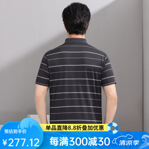 Hongdu Sommer Neues Herren-Kurzärmler T-Shirt Business Casual Revers Book Striped leicht abprallte Halbarm-T-Shirt im mittleren Alter, graues Ta9226-1 m (170/88a)