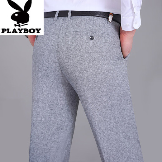 花花公子（PLAYBOY）高端夏季薄款双褶亚麻男士休闲裤父亲节礼物中老年高腰宽松长裤子 9930双褶黑色 32 2尺5腰围