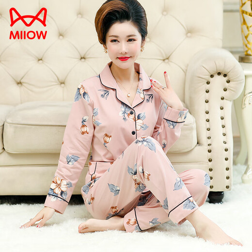 
Cat Man (MiiOW) Ladies Mother Pajamas Spring and Autumn 50 to 60 years old Pure Cotton Comfortable Long Sleeve Trousers Set Home Suit Winter 9742 Comfortable Pure Cotton Picture Color M 80-100Jin [Jin equals 0.5 kg]