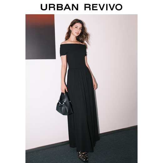 UR2025 Herbst Neue Frauenkleidung Einfaches einlange schlankes, hüftgetreues Kleid UWM750116 Schwarz M.