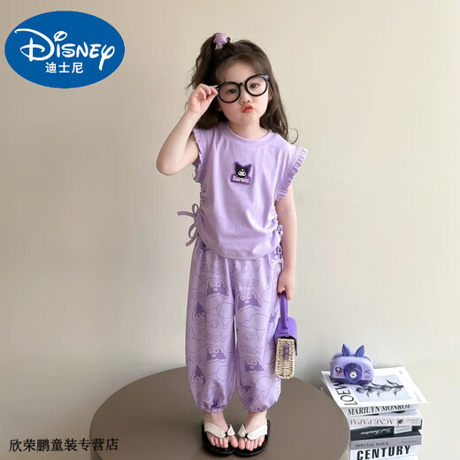 迪士尼宝宝女童夏装套装新款儿童洋气飞袖背心库洛米女宝夏季休闲韩版两件套 紫色  120 建议110-120cm3-4岁 库洛米