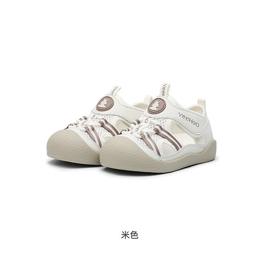 YEEHOO children's shoes, summer breathable infant sandals, soft soles, non-slip, toddler shoes, mesh sandals, antibacterial shoes, beige size 20.5, recommended foot length 11.5-12.5cm