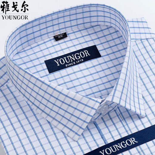 
Yager flagship official store Men's short-sleeved shirt summer cotton free ironing middle-aged casual business professional formal wear plaid lining Short-sleeved blue DX6630 41