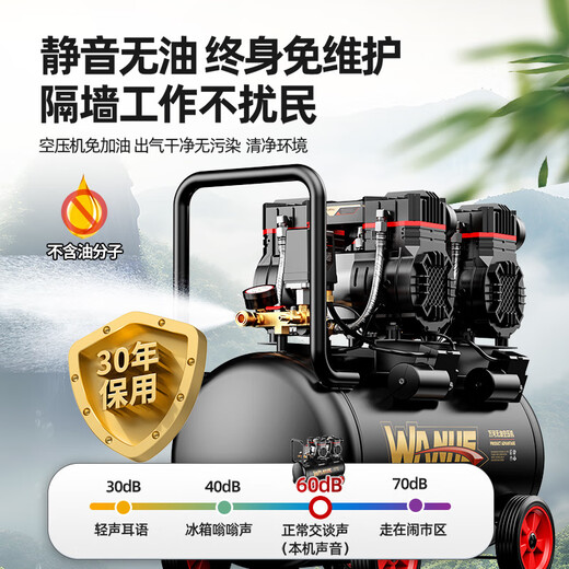 Jiang Zhiai compresor de aire pequeño 220v grado industrial sin aceite silencioso portátil carpintería bomba de aire bomba de aire de alta presión compresor de aire 3890W-70L pantalla LCD + válvula de doble solenoide doble