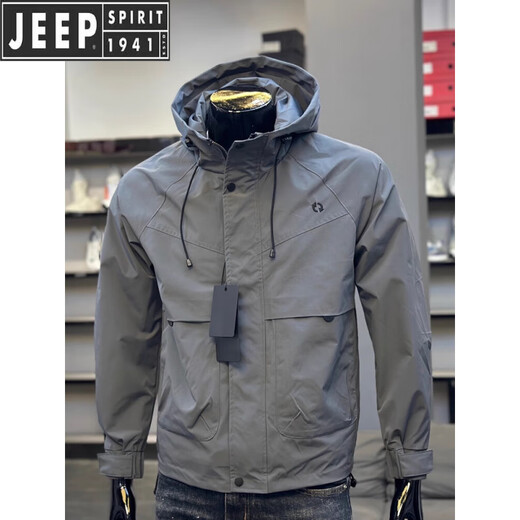 JEEP SPIRIT Jeep Autumn Hooded Jacket Men's Spring and Autumn Gray Slim Fashion Brand Youth Charge Casual New Outdoor Black M Suitable for 120-140 Jin Jin equals 0.5 kg