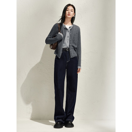 Jiuzi Annako retro casual denim style loose dark blue denim scimitar pants women's spring new style 2025 Zhangqing-second batch KWFQ12172 M
