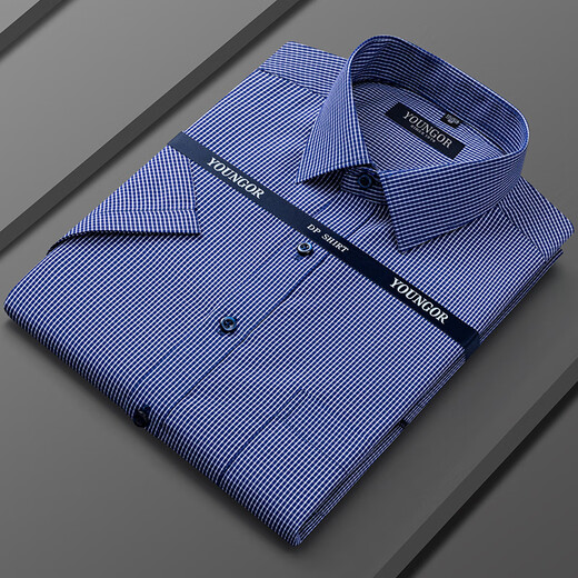 CEO phare magasin officiel 1% pur coton chemise à manches courtes hommes nouveau haut de gamme décontracté professionnel vêtements de cérémonie sans repassage chemise blanche DX6628 bleu foncé à carreaux fins 43 recommandé 170-180Jin Jin équivaut à 0,5 kg