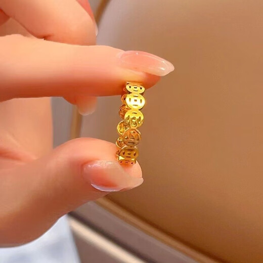 MHFDO Vietnam Sand Gold Hollow Copper Coin Ring Women's Fashion Personalized Index Finger Ring Temperament Internet Celebrity Plain Ring Gold Ring Copper Coin Ring US Size 8