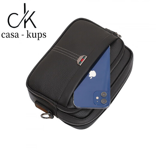 
casa-kupsCK men's genuine leather mobile phone bag high-end multi-layer Korean version backpack head layer cowhide business casual men's bag crossbody black 9905