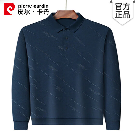 皮尔卡丹（pierre cardin）桑蚕丝长袖t恤男士春秋新款中年爸爸休闲免烫上衣翻领薄款polo衫 829黑色 XL 175 建议140-155斤