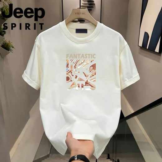 吉普（JEEP）夏季短袖t恤男士夏季新款休闲运动时尚半袖圆领宽松体恤上衣 绅士黑848 4XL 170-190斤