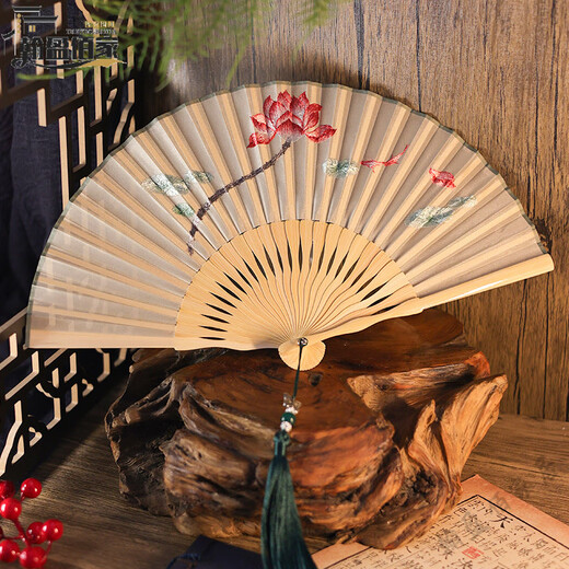 Sailotou Light Luxury Fan Ancient Style Folding Fan as a Gift High-end Suzhou Embroidery Fan Cheongsam Su Embroidery Double-sided Embroidery Girls' Middle School Gardenia