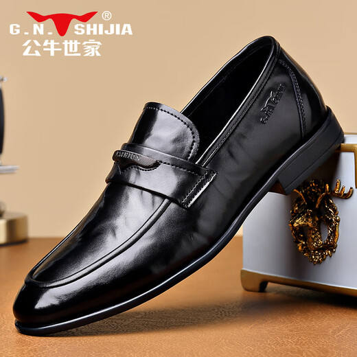 Bull Family Leather Shoes Men's 2025 Autumn and Winter New Versatile Business Formal Shoes British Style Slip-On Loafers