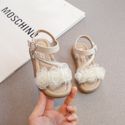 Little Yellow Duck Girls Princess Sandals Soft Soled Baotou Shoes Medium and Large Children's Sandals and Slippers Flower Comfortable Silver 23 Inner Length 15.5cm