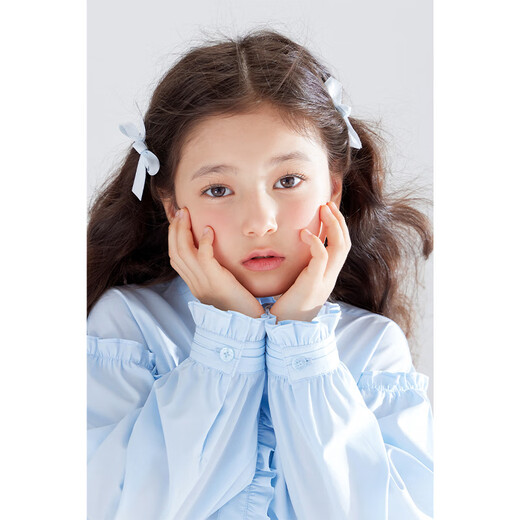 Mucmukn Blue Wave Dream Tencel Lyocell fungus edge stand collar blue shirt girls spring and autumn cute sweet shirt blue 120cm