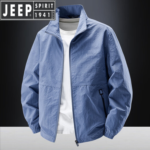 JEEP SPIRIT Spring and Autumn Stand Collar Jacket Men's Loose Casual Men's Windbreaker Thin Jacket Spring Outdoor Sports Clothing Trend Dark Blue 2XL