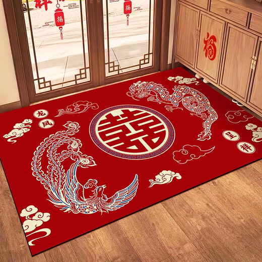 咏幻2025新款结婚硅藻泥入户门地垫进门口前防滑家用脚垫喜庆红色地毯 良缘夙缔12222 50x80cm升级硅藻泥