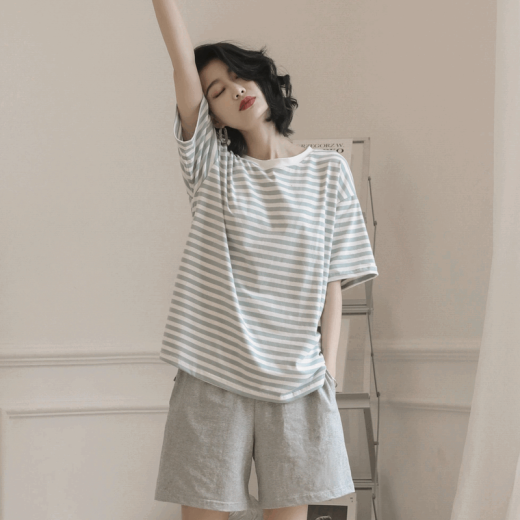 北极绒（Bejirog）100%纯棉睡衣女夏季短袖两件套装卡通甜美夏天薄款可爱外穿家居服 蔷薇色 A9859 短裤 L  【100-115斤】