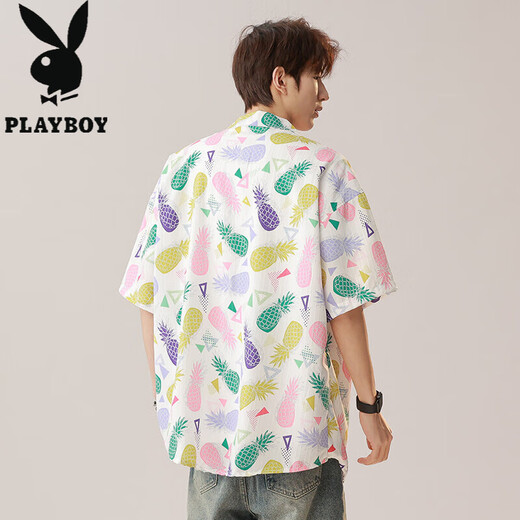 Playboy (PLAYBOY) summer new shirt men's painted dopamine beach loose short sleeve fashion trend couple T-shirt 7027 Lebanese purple M
