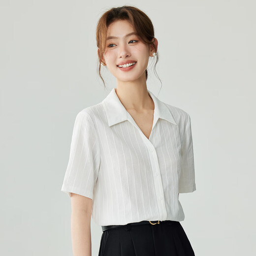 Inman [all cotton] French Comfortable V-neck Short-sleeved Shirt Women's Summer Commuter Shirt Top Crescent White S