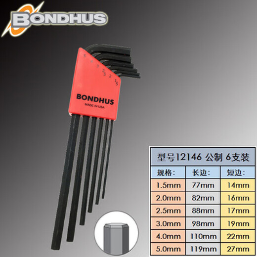 Bondhus US Metric Imperial Ball Head Sechseck -Schraubenschlüssel 10946109921099910937 Flat Head 12137