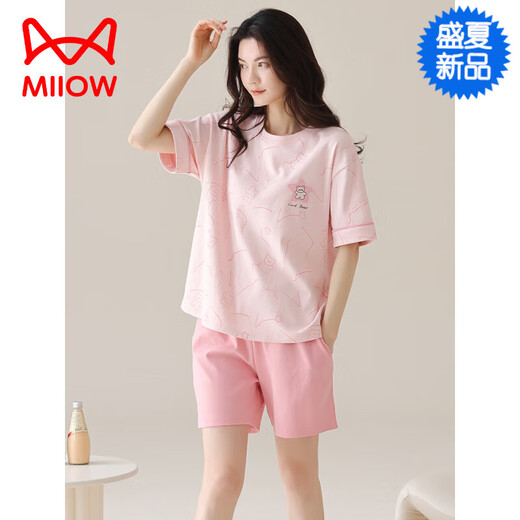 
Cat Man (MiiOW) [Chinese Valentine's Gift] 2025 pajamas for women in summer pure cotton short sleeve two-piece set summer pink sweet student cotton YZT9855 M women's model recommended 80-100 Jin [Jin equals 0.5 kg]