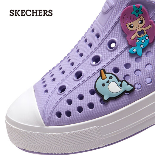 Skechers children's shoes, bubble shoes, summer girls' slip-on sandals, clogs, casual, comfortable, breathable, versatile sandals, lavender/light green/LVAQ size 30