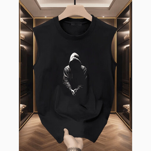 Lomon Summer nueva camiseta sin mangas impresas para hombres algodón de algodón puro ropa suelta ropa de hombre día de padre negro [imagen pequeña en el lado delantero izquierdo del chaleco k1098 dos piezas s recomendado 70-80 jin [Jin equivale a 0.5 kg]