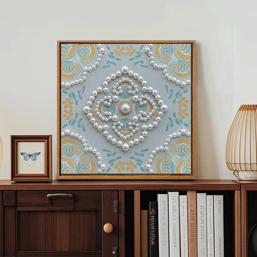 
Shantoulin Village Chinese style Songjin Pearl Painting DIY Material Pack Mother's Day Event Intangible Cultural Heritage Handmade Gift Sense Decoration Painting LL13571 [Full Color Injection Painting] Give some diamond pen 40*40cm thick solid wood inner frame + beautiful outer frame