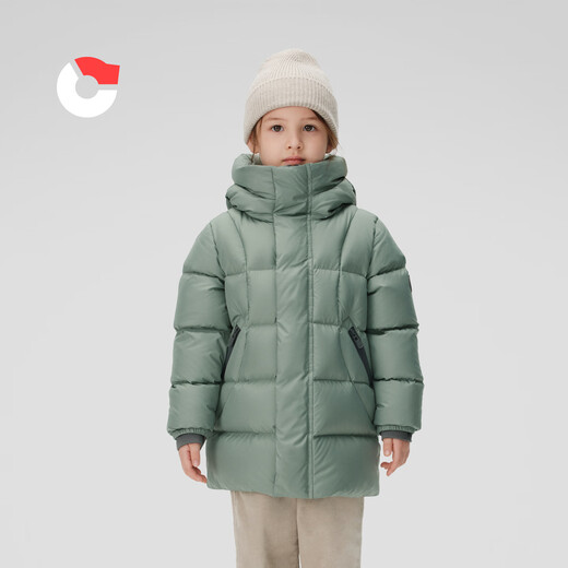 Nanny Goose 95 quick-drying velvet children's down jacket mid-length hooded warm thickened cold and moisture-proof jacket NG2829 shark gray 130