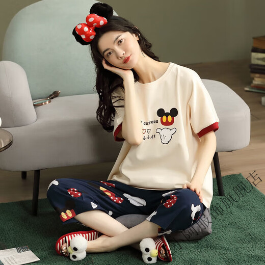 Cha Xiao A pajamas for women summer short-sleeved loose pajamas shorts Korean style cropped pants casual home clothing women suit N64 T-9848 (suit shorts) 3XL (160-180Jin [Jin equals 0.5 kg])