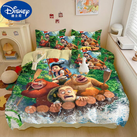 迪士尼（Disney）全棉卡通可爱熊出没儿童男孩女孩三件套件套学生宿舍四件套可定制 3892V 床单款 1.5床（被套150*200）四件套